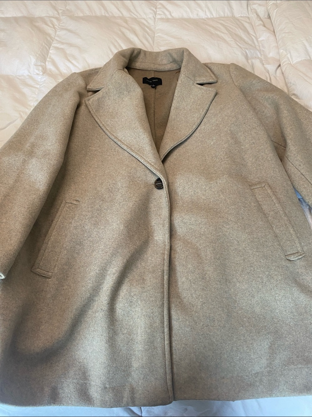 Love Tree Single-Button Pea Coat in Taupe